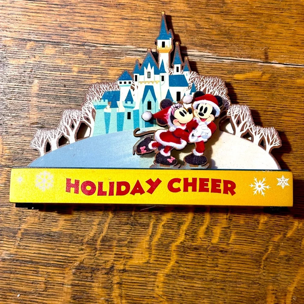 Disney Parks Mickey Minnie Skating Holiday Cheer Wood Christmas Sign LightUp New